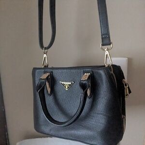 Black Women's Shoulder Bag with Gold Accents